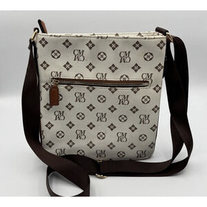 CM Monogram Crossbody White & Brown Vegan Leather Purse Handbag